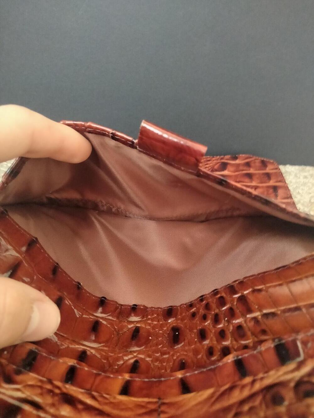 Brahim Cordelia Croc Embossed Wallet Leather Trifold - Pecan Melbourne - Picture 7 of 9